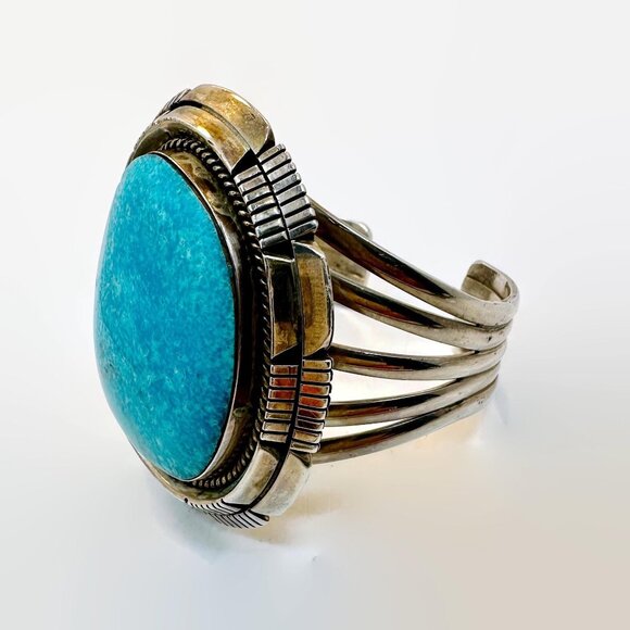 Vintage Turquoise Cuff Sterling Silver Native American Navajo Rita Touchine - Picture 5 of 10
